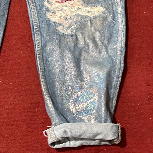 VINTAGE TOPSHOP SILVER PAINTED JEANS 30-36 - Picture 3 of 13